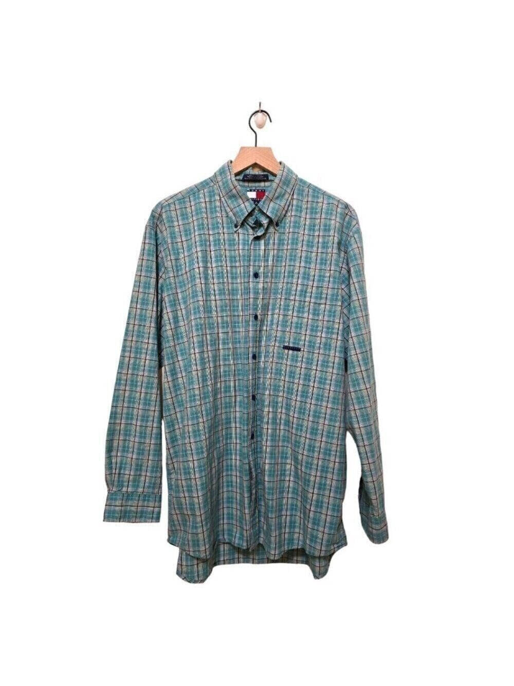 Tommy Hilfiger Blue Plaid Casual Button Down Shirt Sz L